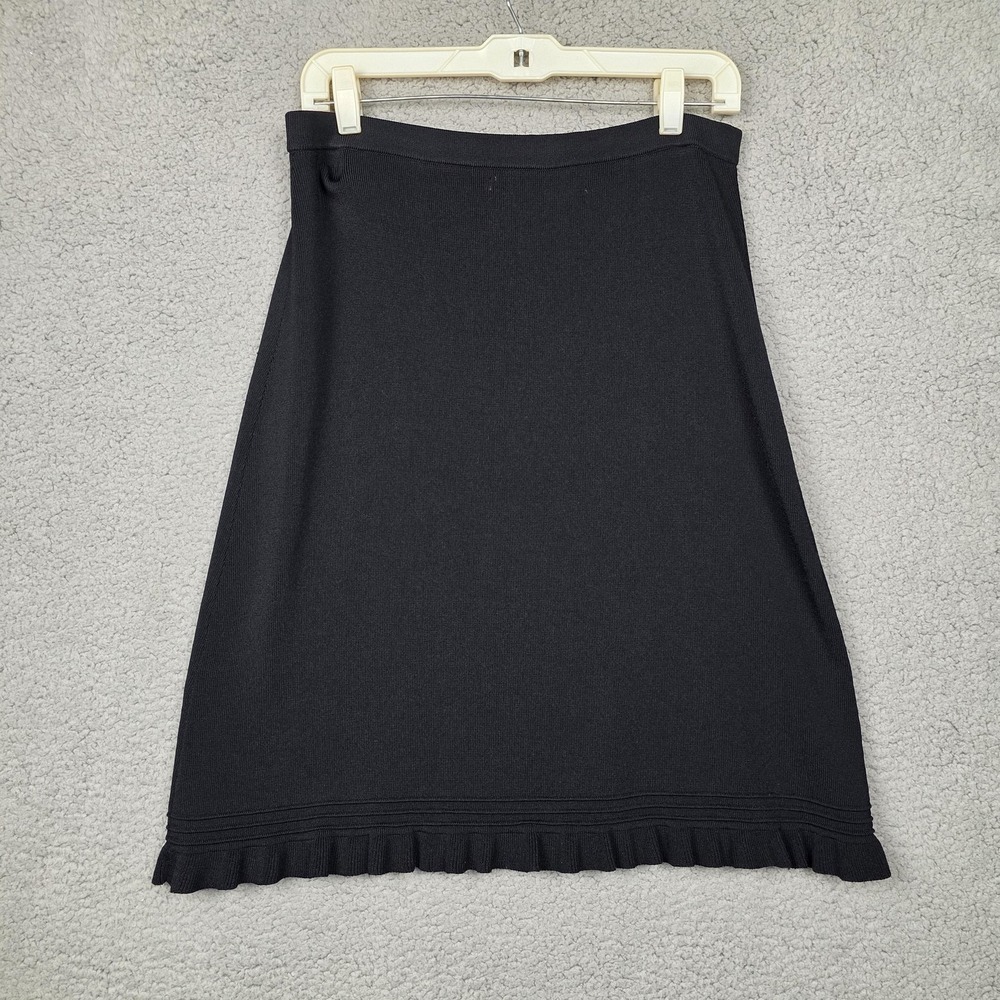 Max Studio Skirt Womens Small Black Knit A-Line Ruffle Hem Elastic Waist Stretch